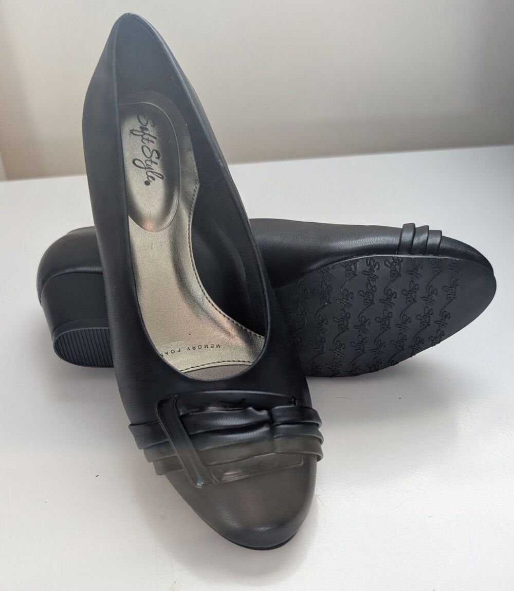 Soft Style Pleats Be With You Black Women's Dress Casual Block Heels Size 7